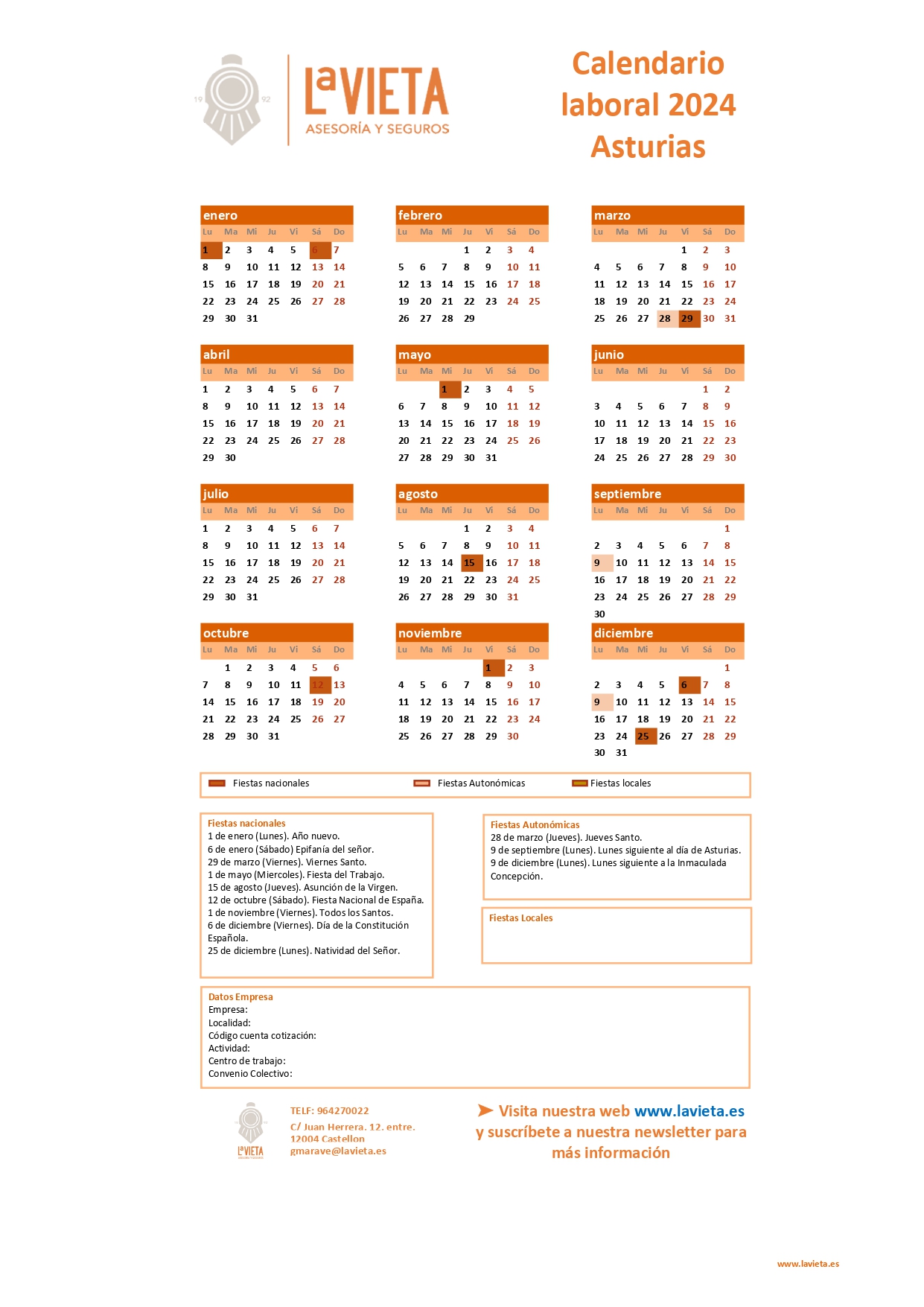 Calendario Laboral De Asturias 2024 En Pdf Para Imprimir 